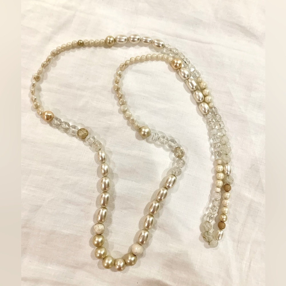 Handmade Vintage Bead and Faux Pearl Necklace in Cream